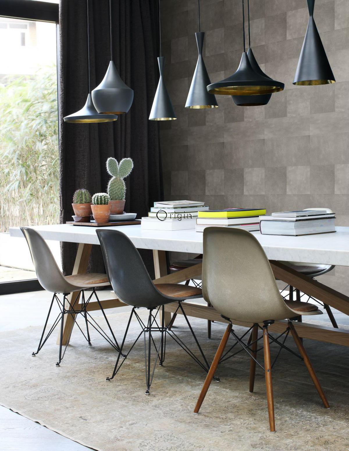 XXL-VLIESTAPETE Fliesenmuster mit Lederoptik 50 x 837 cm - Grau, Papier (50/837cm) - Origin Wallcoverings