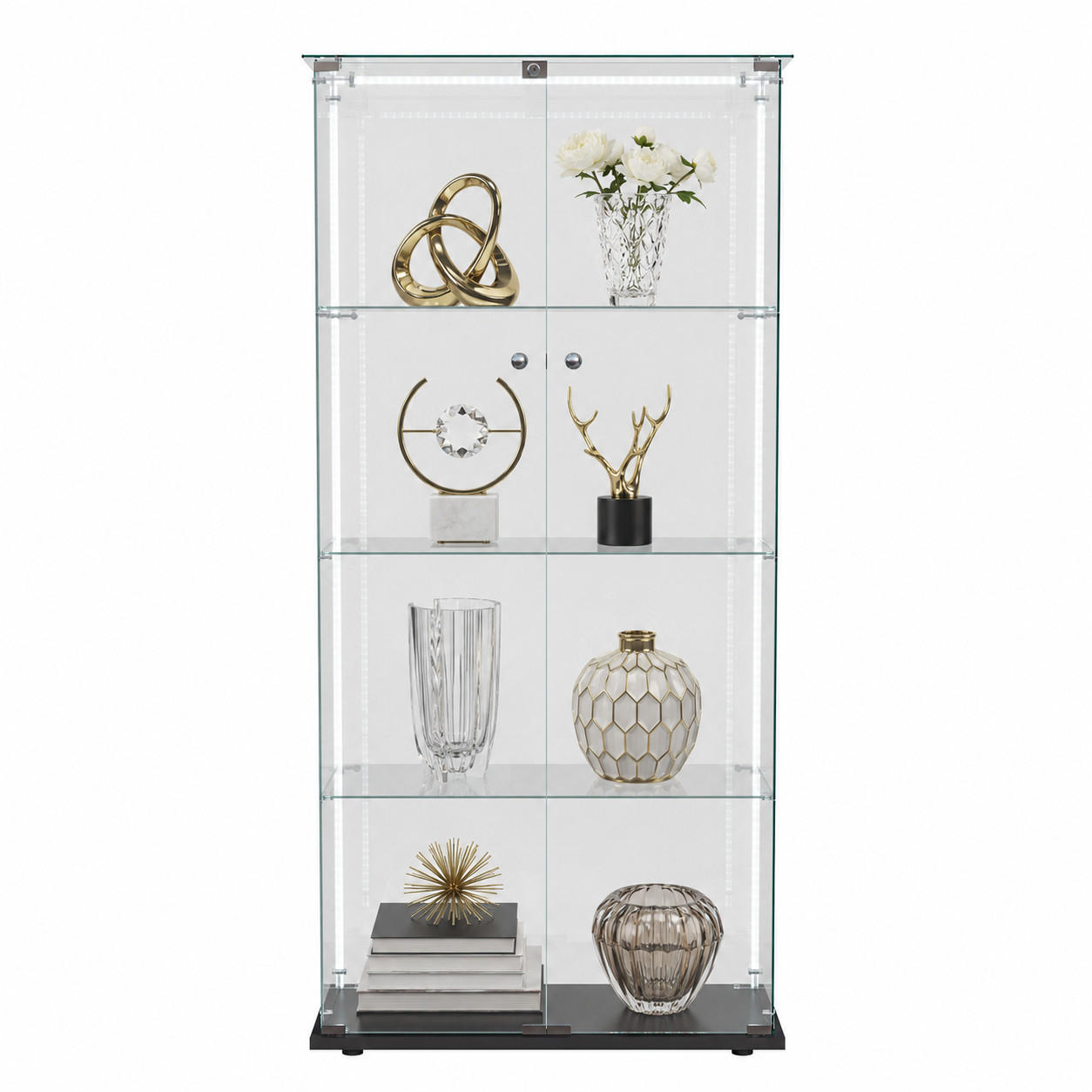 VITRINE 4-stufig mit Doppeltüren, Schwarzrahmen - Schwarz, Glas (78.5/163/35cm) - Joyfair