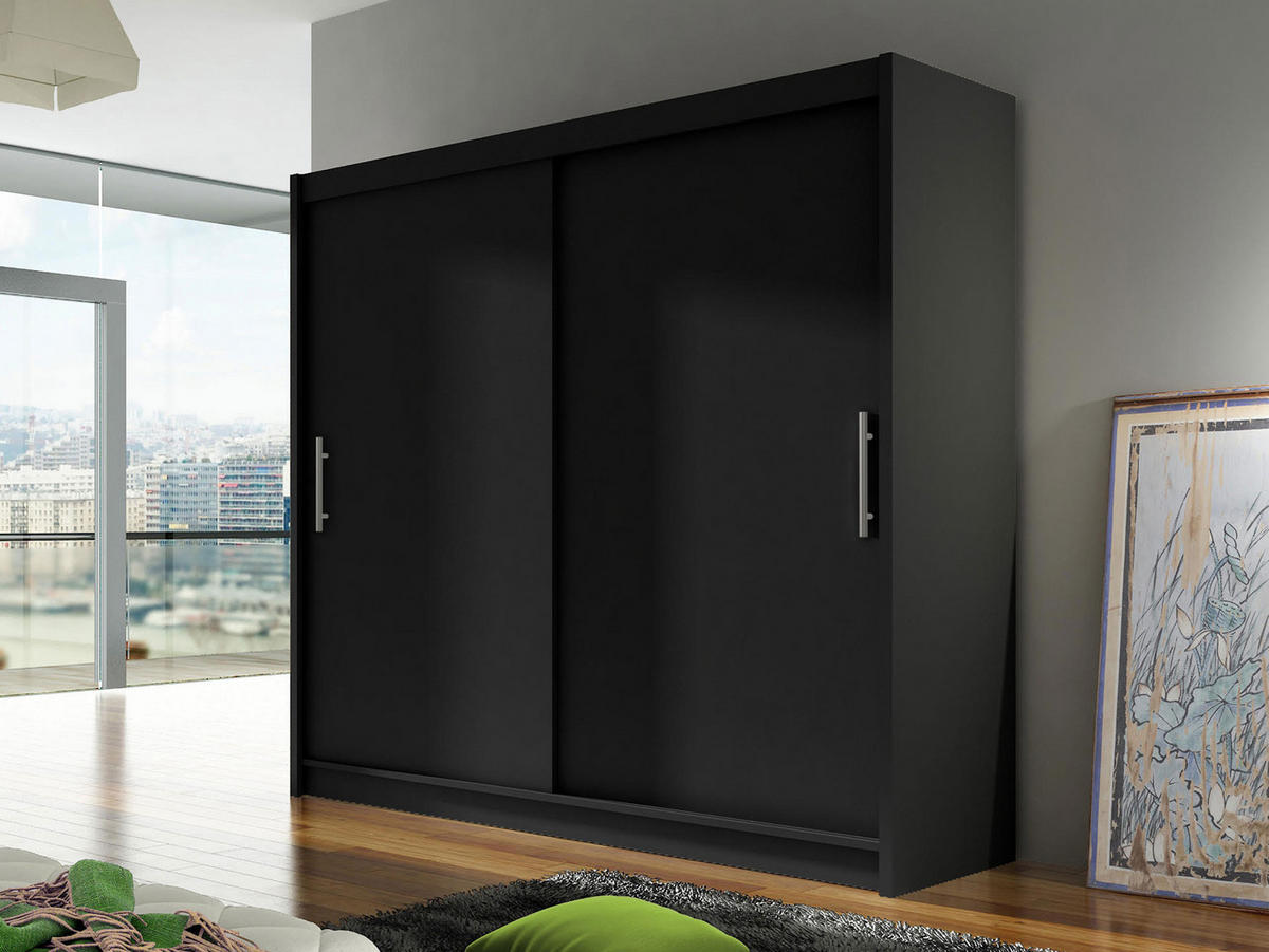 KLEIDERSCHRANK London I 180 - Silberfarben/Schwarz, Holzwerkstoff/Kunststoff (180/215/58cm) - MIRJAN24