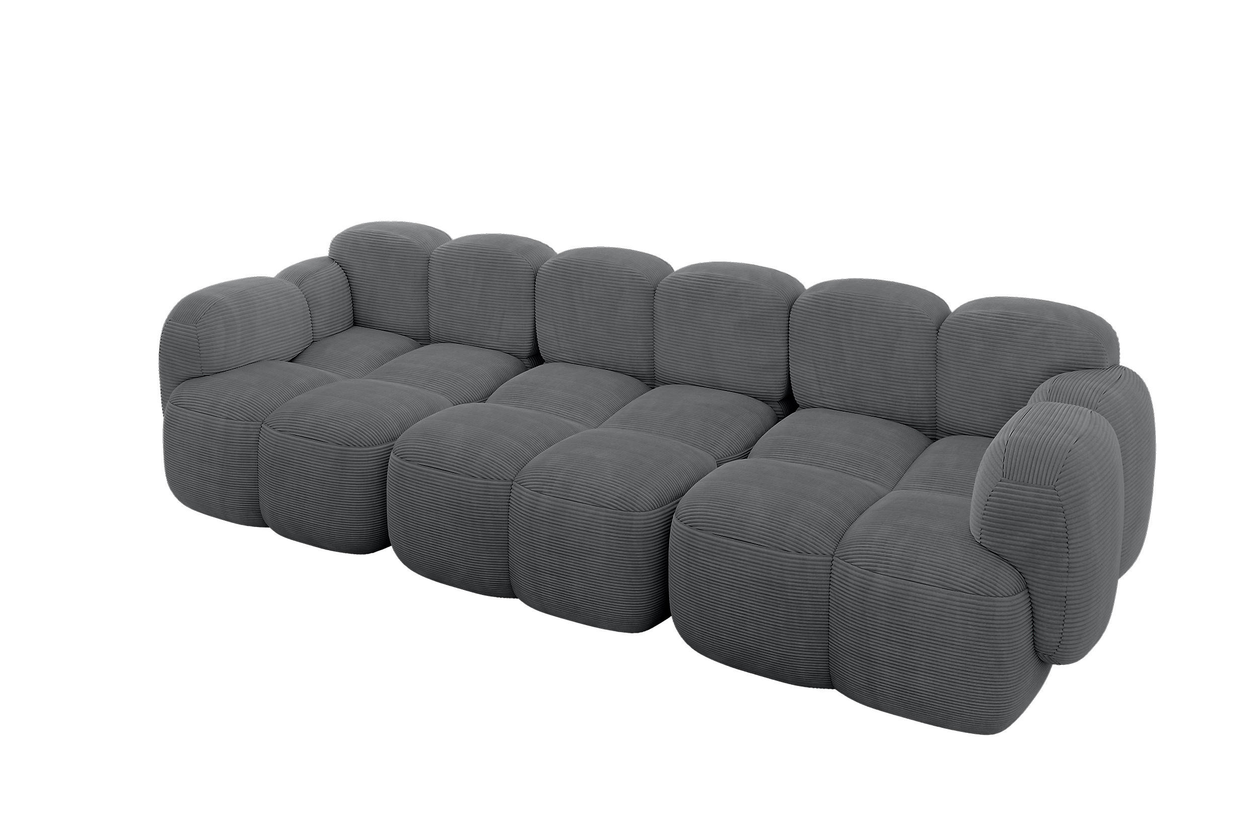 3-SITZER modulares Sofa Miko-S2 300x118x75 cm Dunkelgrau Cord - Graphitfarben/Schwarz, Holzwerkstoff/Kunststoff (300/75/118cm) - ALTDECOR