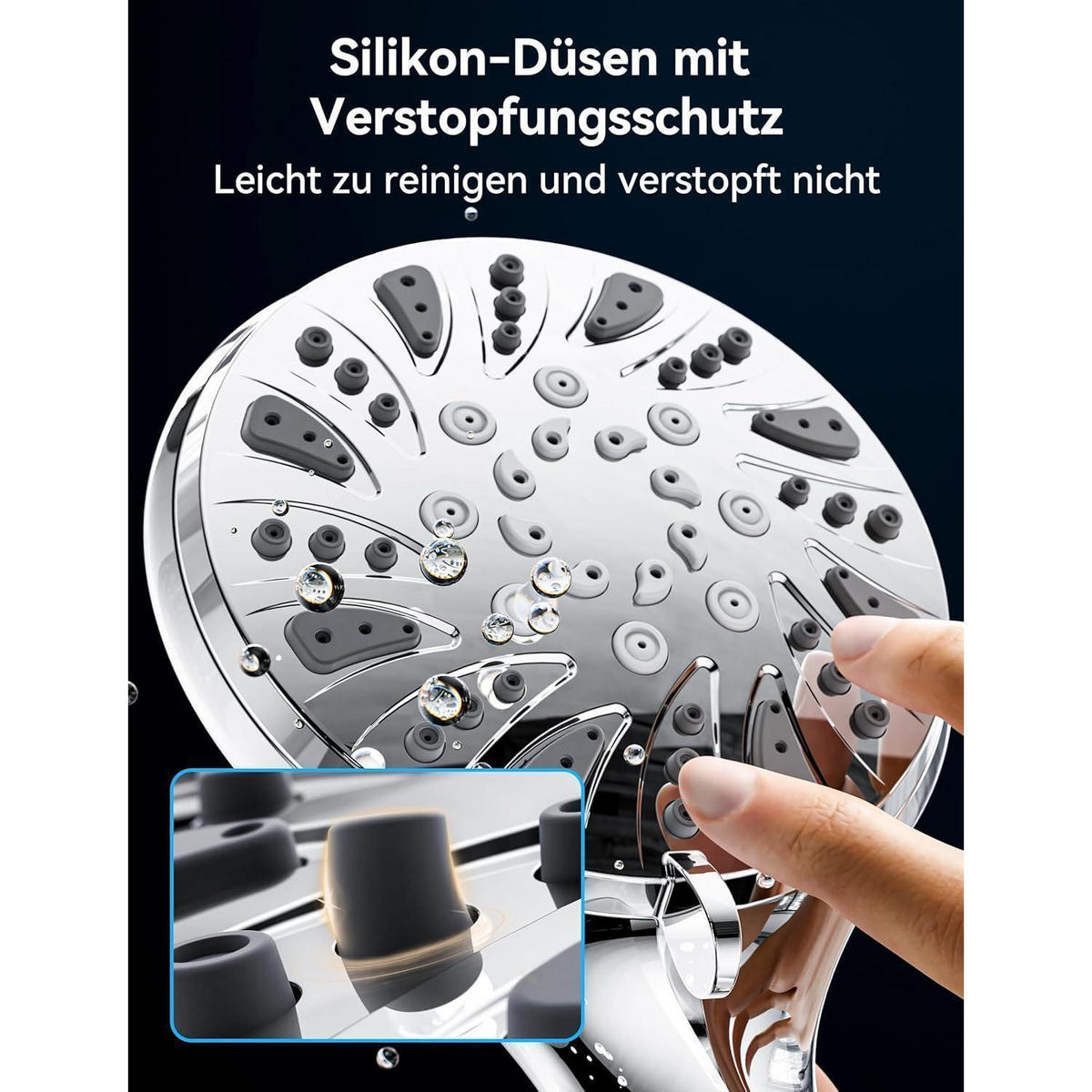 HANDBRAUSE Set mit Schlauch 59 Zoll 5 Strahlarten Hochdruck Wassersparend Chrom Silber - Silberfarben, Metall (10.5/12.7/24cm)