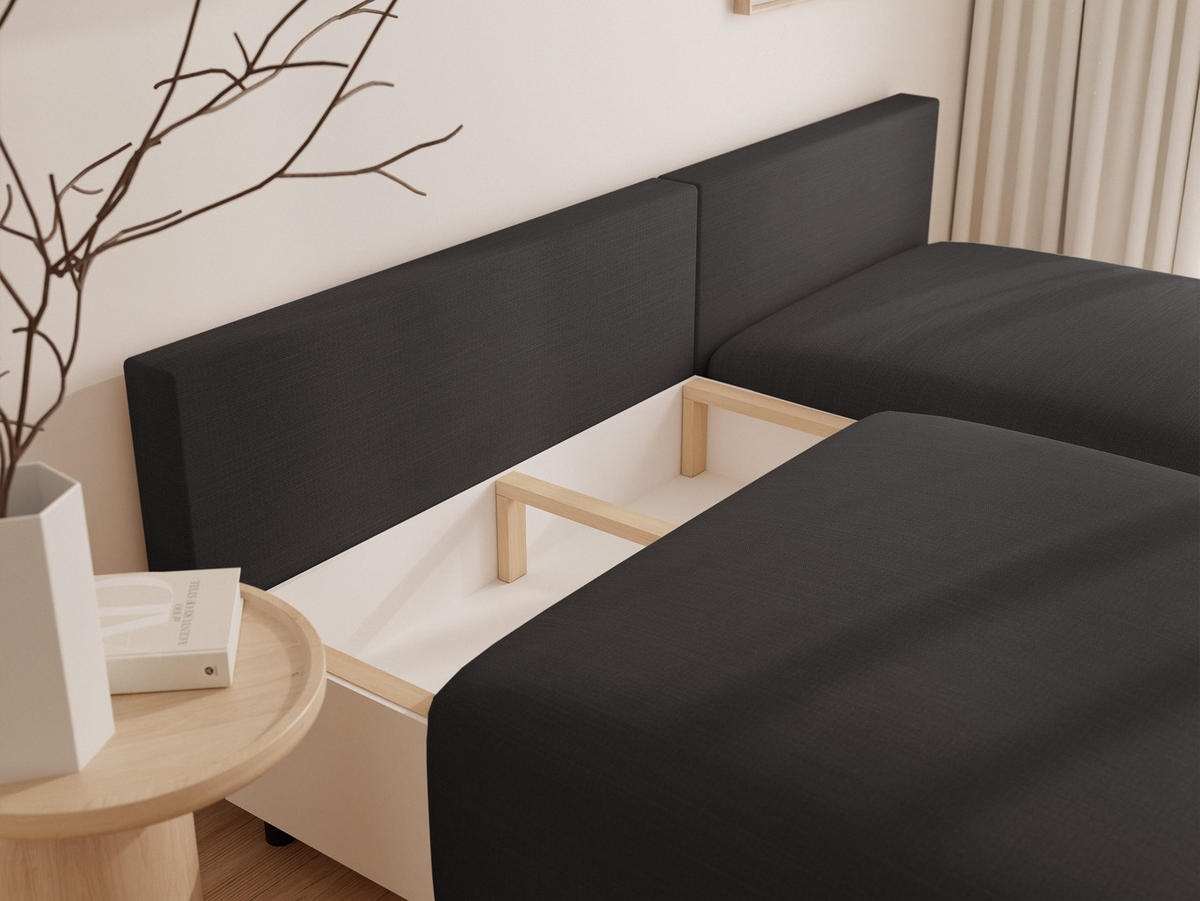 ECKSOFA ELVO mit Schlaffunktion und Bettkasten Anthrazit - Anthrazit, Holzwerkstoff/Kunststoff (208/190cm) - Idohome
