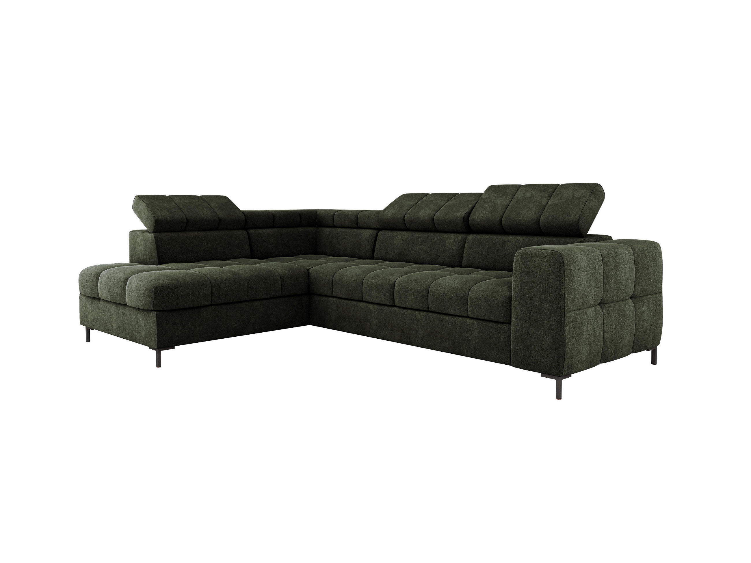 ECKSOFA PABLO VOGUE L‑förmig mit Bett, Bettkasten, verstellbaren Kopfstützen, weichen Metallfüßen, freistehend, LINKS, 270x201x97 cm, Grün - Grün, Holz/Textil (201/270cm) - DomoHome