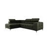 ECKSOFA PABLO VOGUE L‑förmig mit Bett, Bettkasten, verstellbaren Kopfstützen, weichen Metallfüßen, freistehend, LINKS, 270x201x97 cm, Grün - Grün, Holz/Textil (201/270cm) - DomoHome