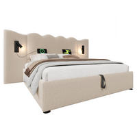 POLSTERBETT aus Leinen 160x200 cm Beige mit Bettkasten, Leselampe und USB-/Type-C-Anschlüssen - Beige, Textil (160/200cm) - IVMEU