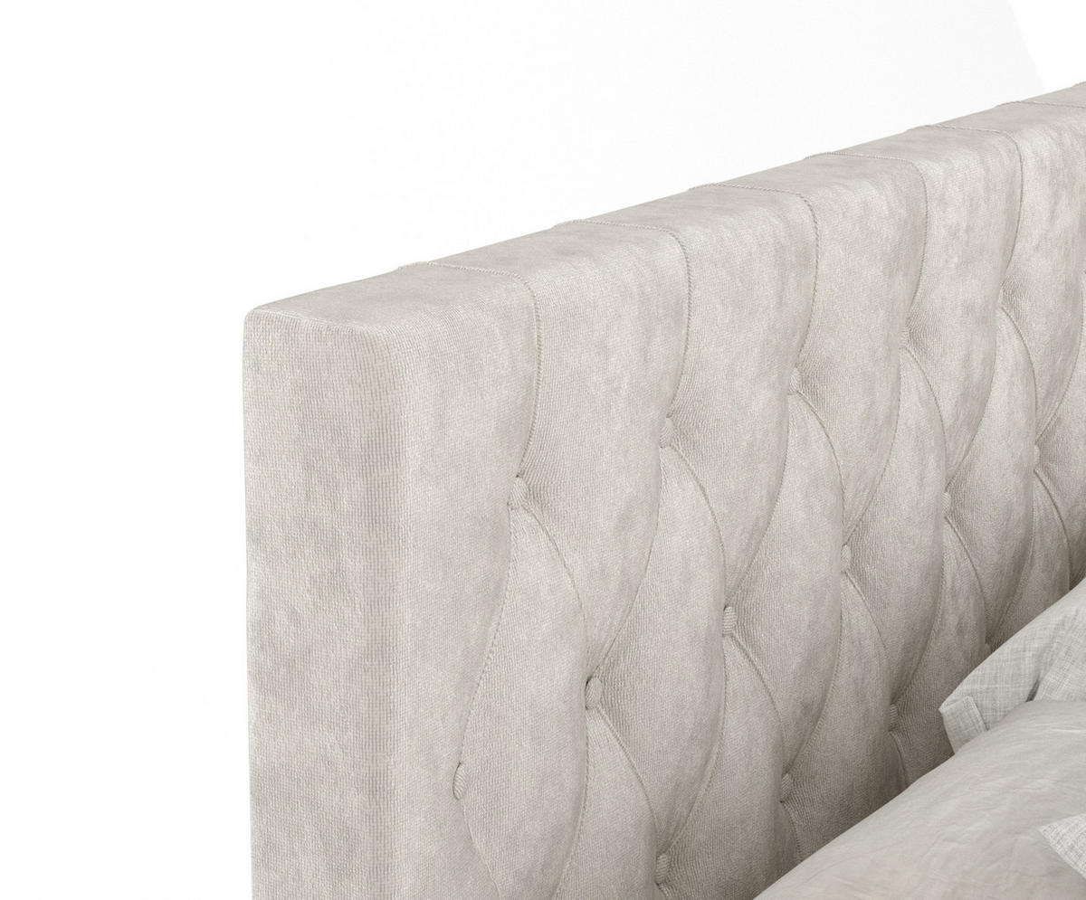 BOXSPRINGBETT Excelsior Ecru 200/200 cm mit Latex-Topper - Ecru/Silberfarben, Holz/Holzwerkstoff (200/200cm) - Maison de Reve