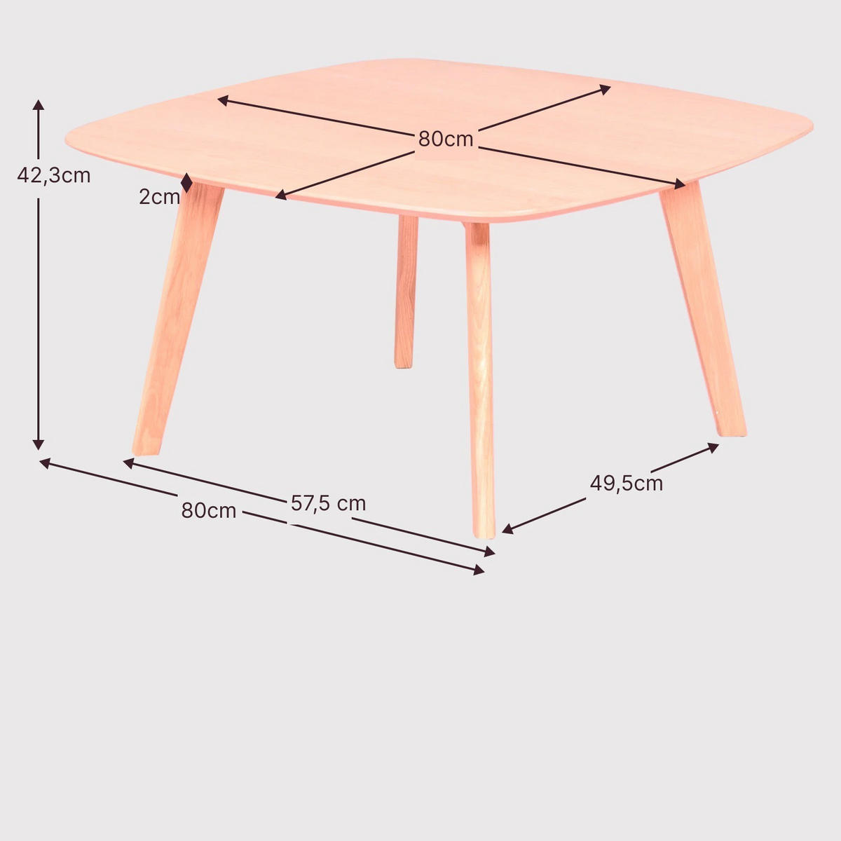 BEISTELLTISCH Quadratisch Eichefarben 80/80/42 cm - Eichefarben, Holz (80/80/42cm) - Nest Dream