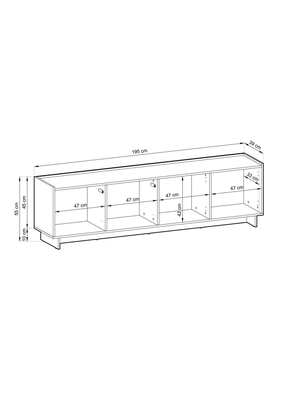 TV-LOWBOARD SUNA 195 cm (Karamell Eiche, Push to Open) - Eichefarben, Holz/Holzwerkstoff (195/55/39cm) - Ravio