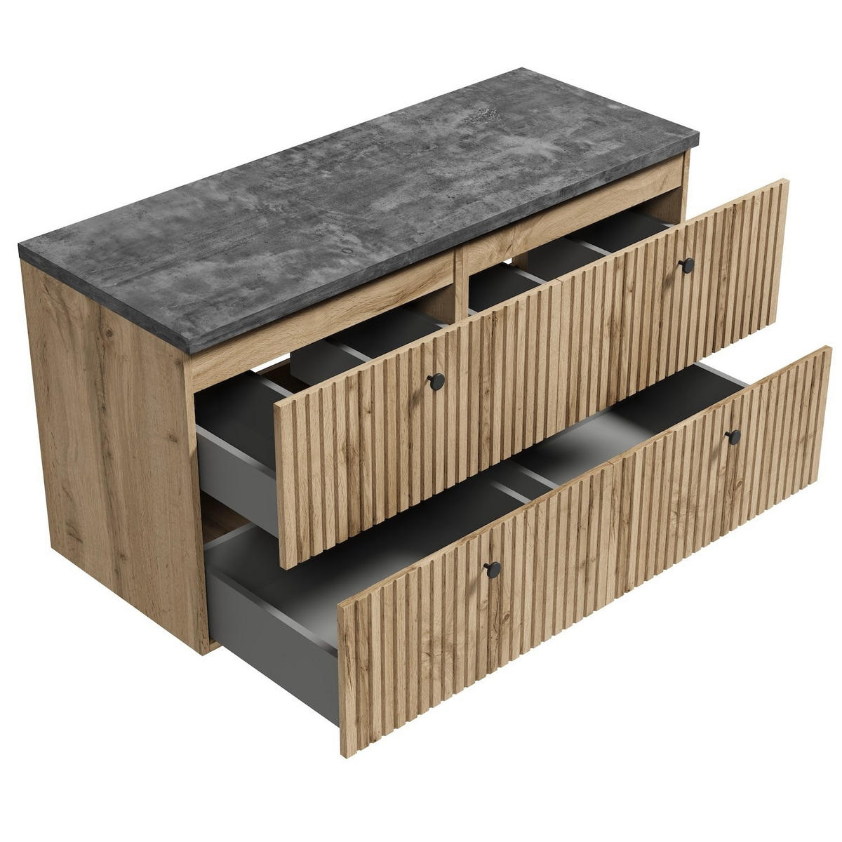 WASCHBECKENUNTERSCHRANK Saros 4 Schubladen Eiche mit Grau - 120 x 45 x 61 cm - Eichefarben, Holz (120/61/45cm) - Badplaats