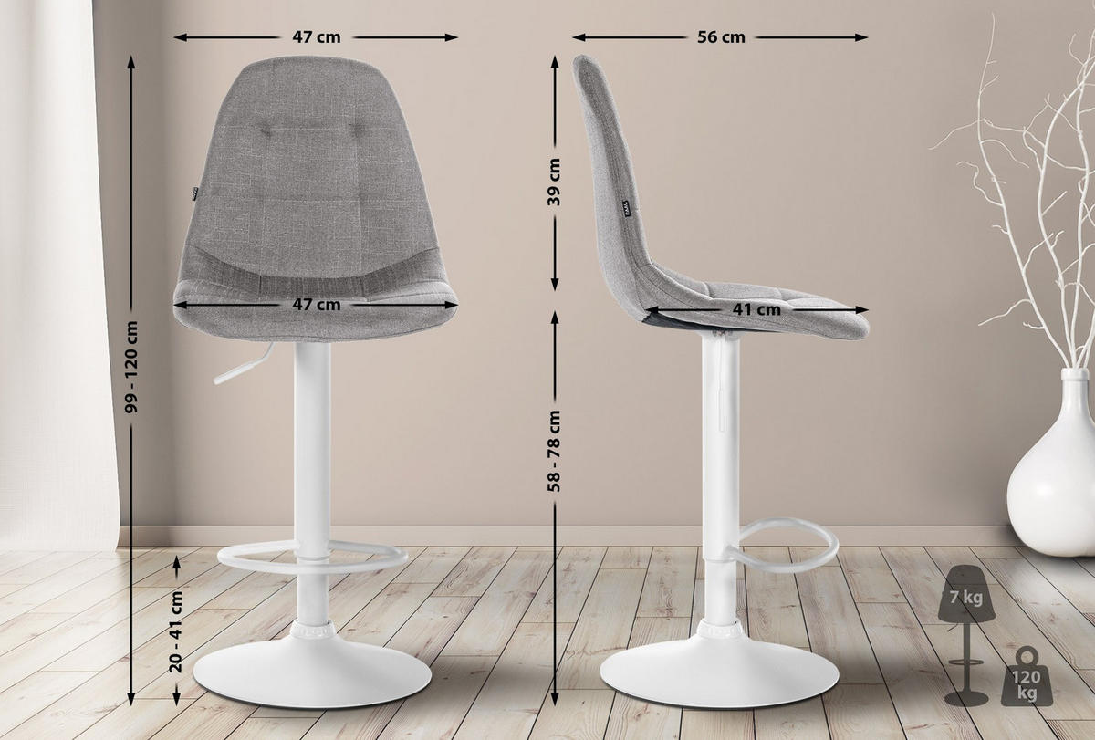 BARHOCKER Metall grau - Grau, Textil/Metall (47/99/56cm) - CLP