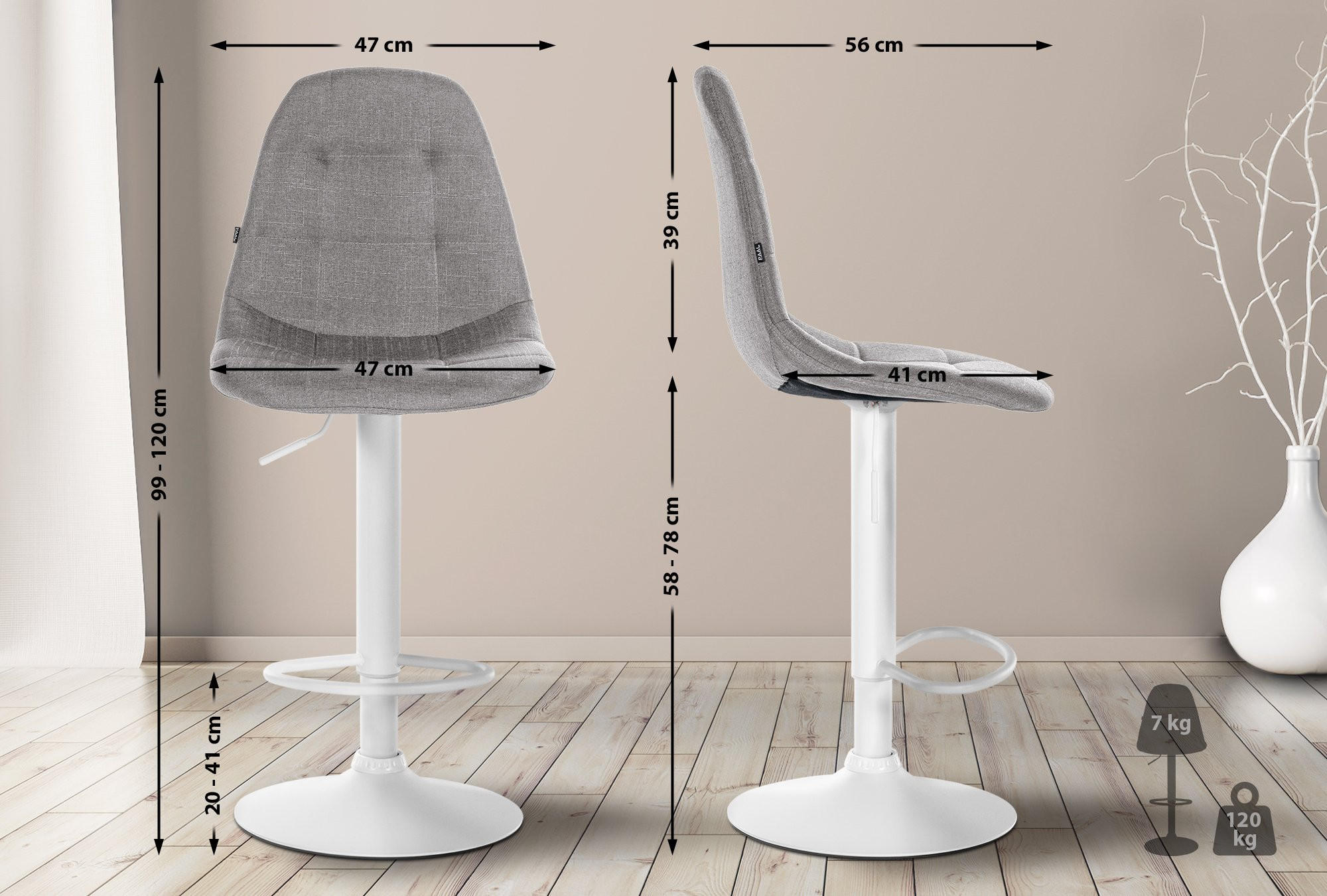 Thumbnail - CLP Barhocker, Grau, Textil, 47x99x56 cm, Esszimmer, Barmöbel, Barhocker