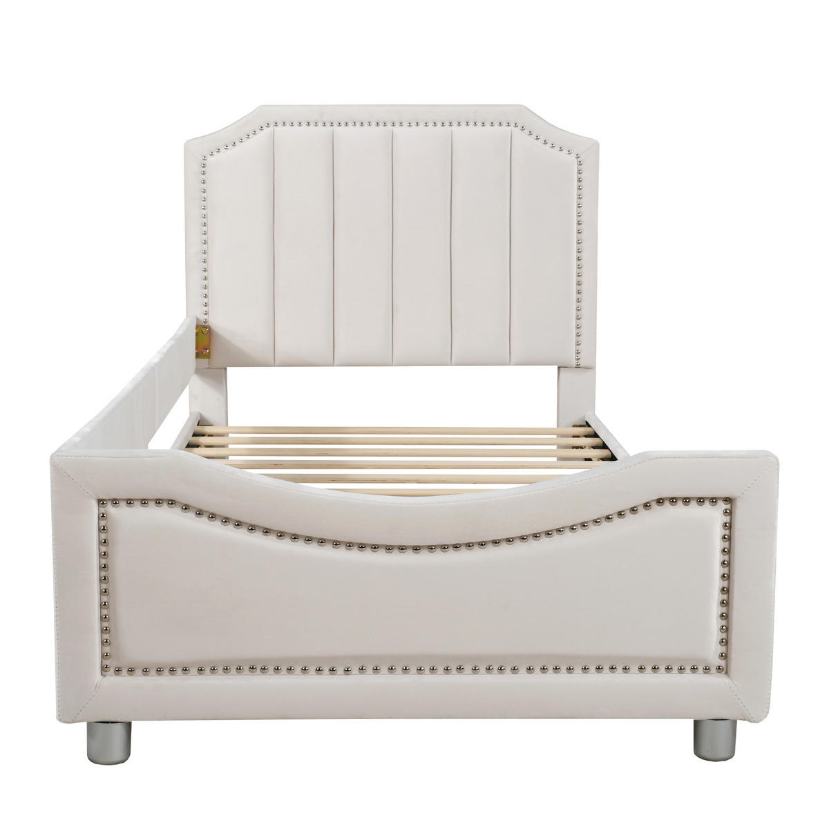 POLSTERBETT 90/200 cm beige mit Rückenlehne und Armlehne für Kinder - Beige, Holz (90/200cm) - OKWISH