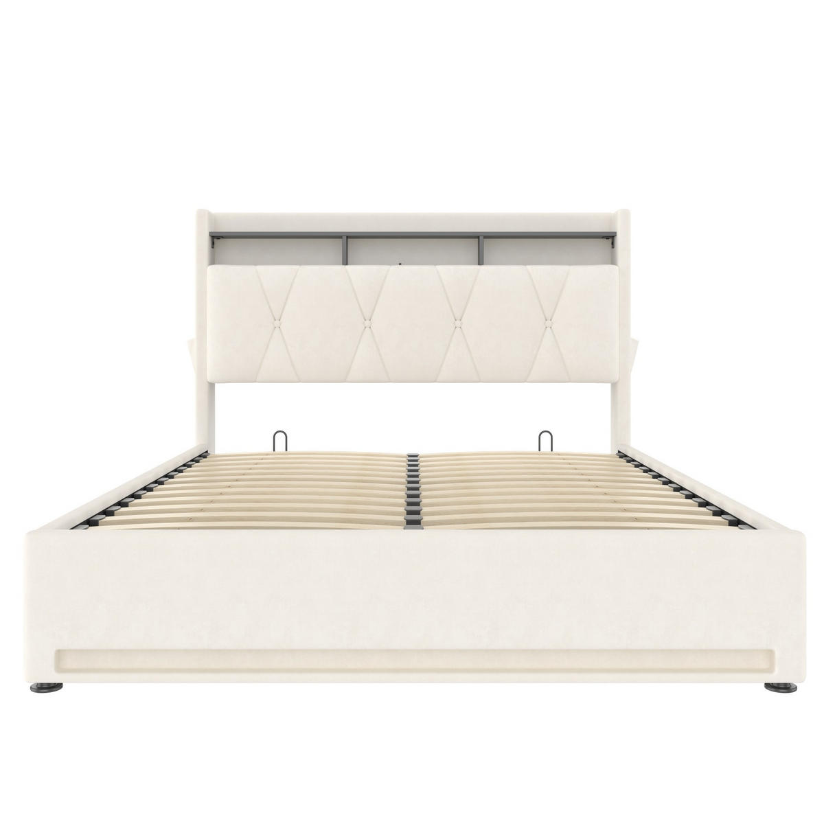 BOXBETT 160/200 mit Bettkasten, LED, USB/Typ C-Ladeanschluss,Samt,Beige - Beige, Metall (160/200cm) - LVHOM