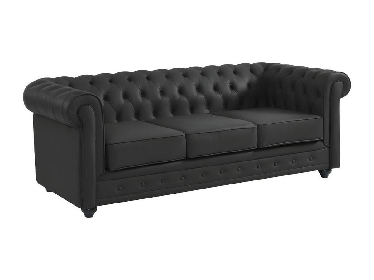 LEDERSOFA 3-Sitzer - Büffelleder - Schwarz - CHESTERFIELD - Schwarz, Leder (88/72/205cm) - Vente-Unique