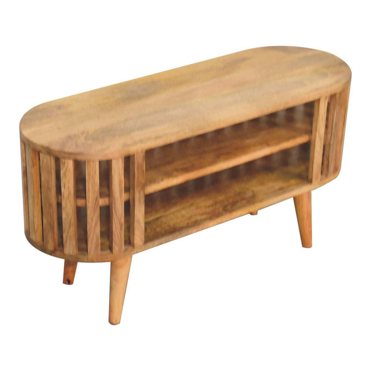 TV-MÖBEL Mini Ariella, 2 Offene Regale, Hellbraun - Hellbraun/Beige, Mangoholz/Holz (88/47/30cm) - Artisan Furniture