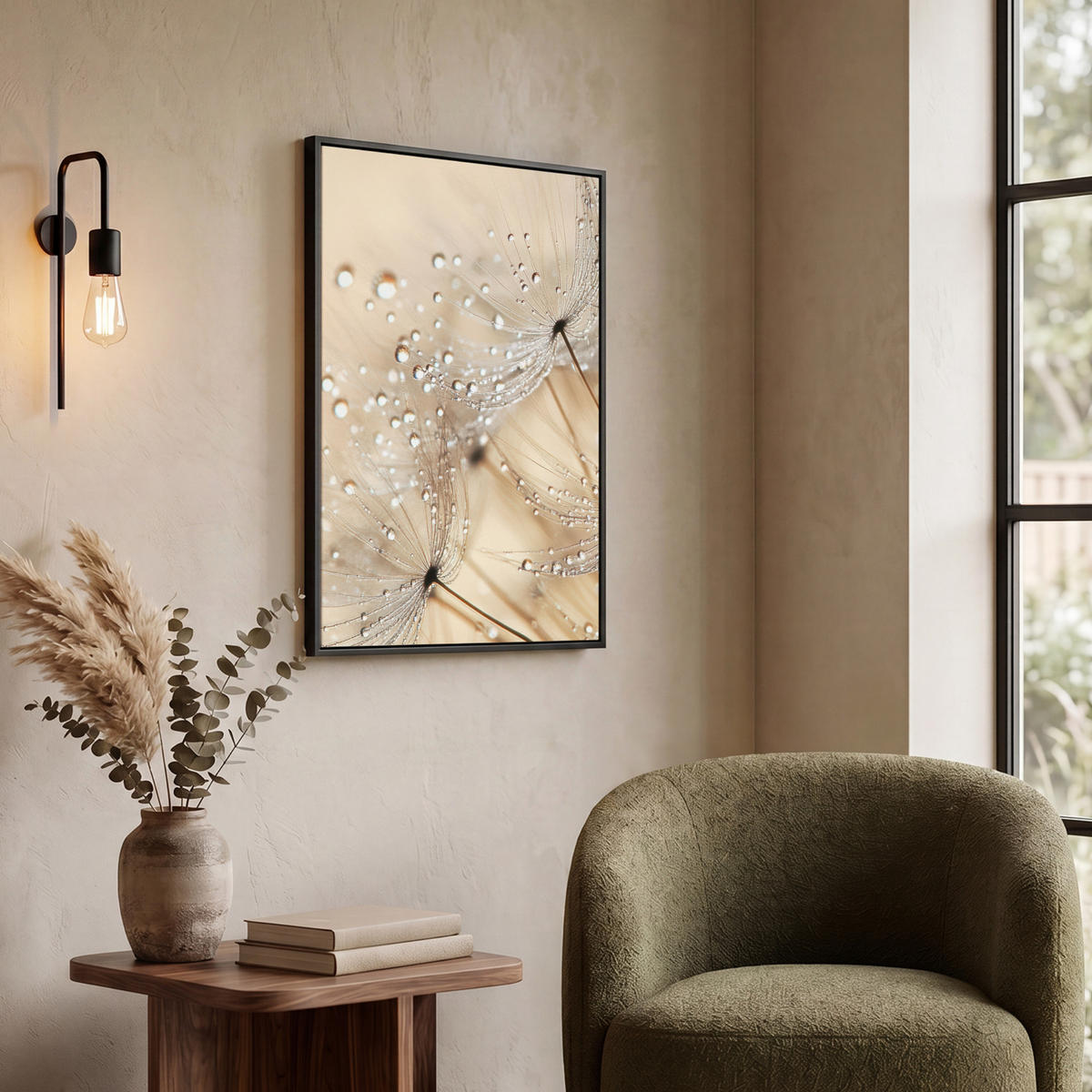 LEINWAND Bilder mit Rahmen - Löwenzahn - Abstrakt - Natur - Beige - 60x80 - Braun, Textil (60/80cm) - MuchoWow