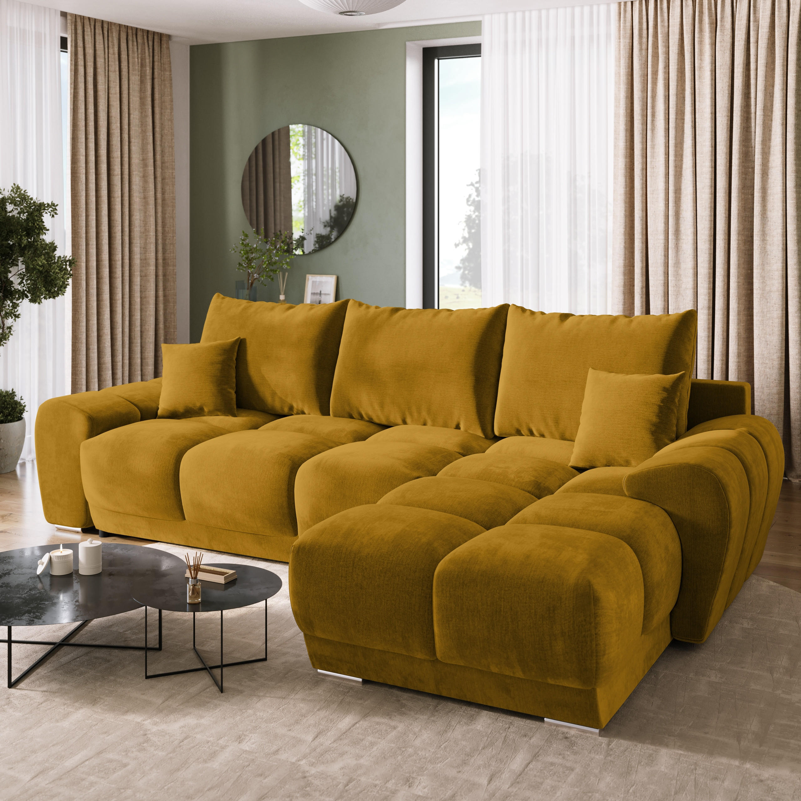ECKSOFA Nubes mit Schlaffunktion Gelb Plüsch - Gelb/Silberfarben, Kunststoff/Textil (290/180cm) - Bromarkt