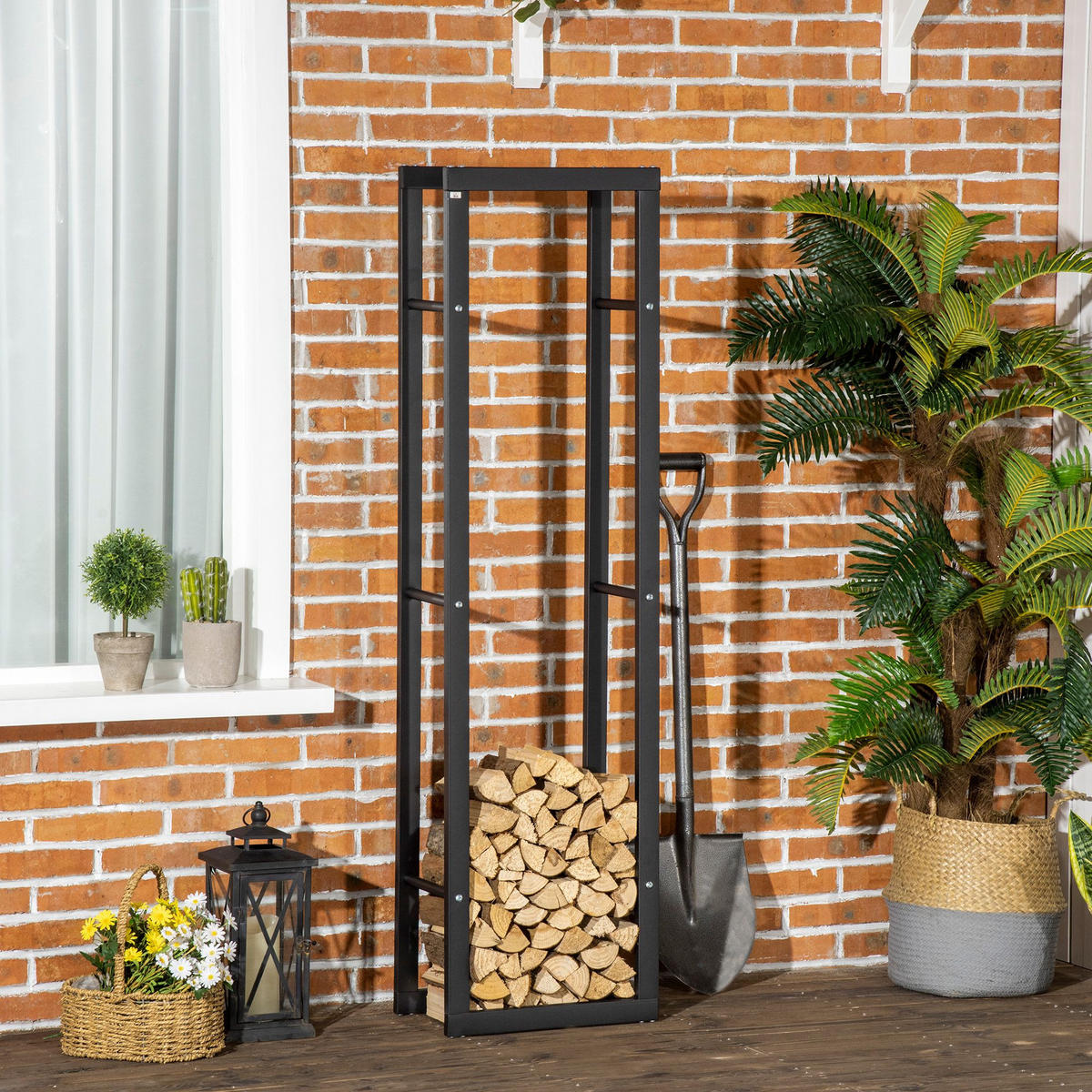 KAMINHOLZREGAL DE-10087 Stahlrahmen, bis 100 kg Schwarz - Schwarz, Metall (25/150/40cm) - ComfortXL