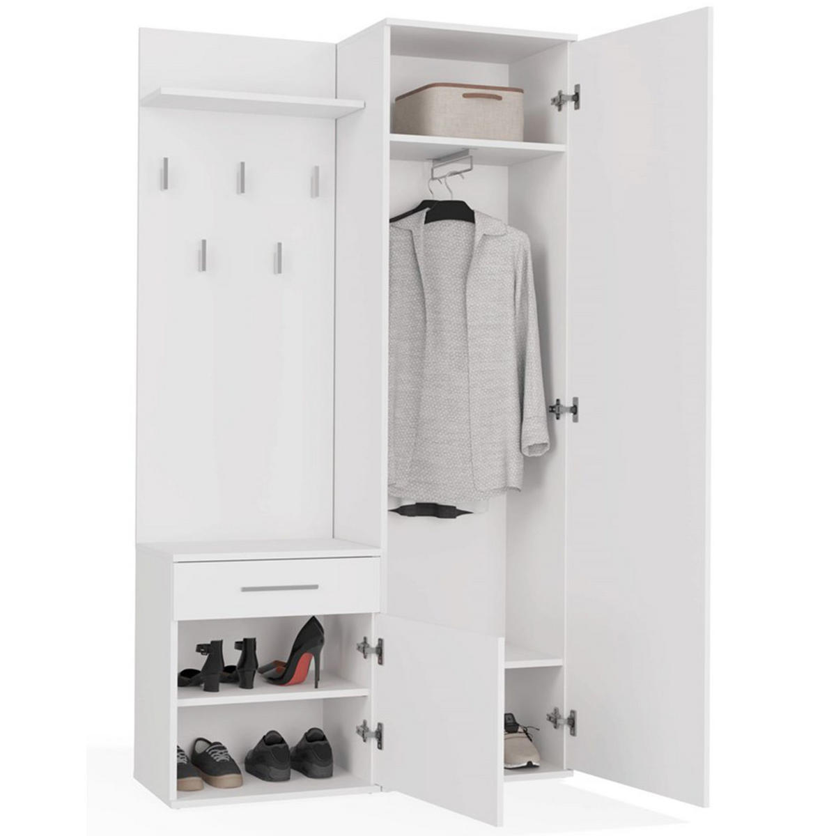 FLURMÖBEL-SET Duvio Weiß - Silberfarben/Weiß, Holzwerkstoff/Kunststoff (100/35/180cm) - Selsey