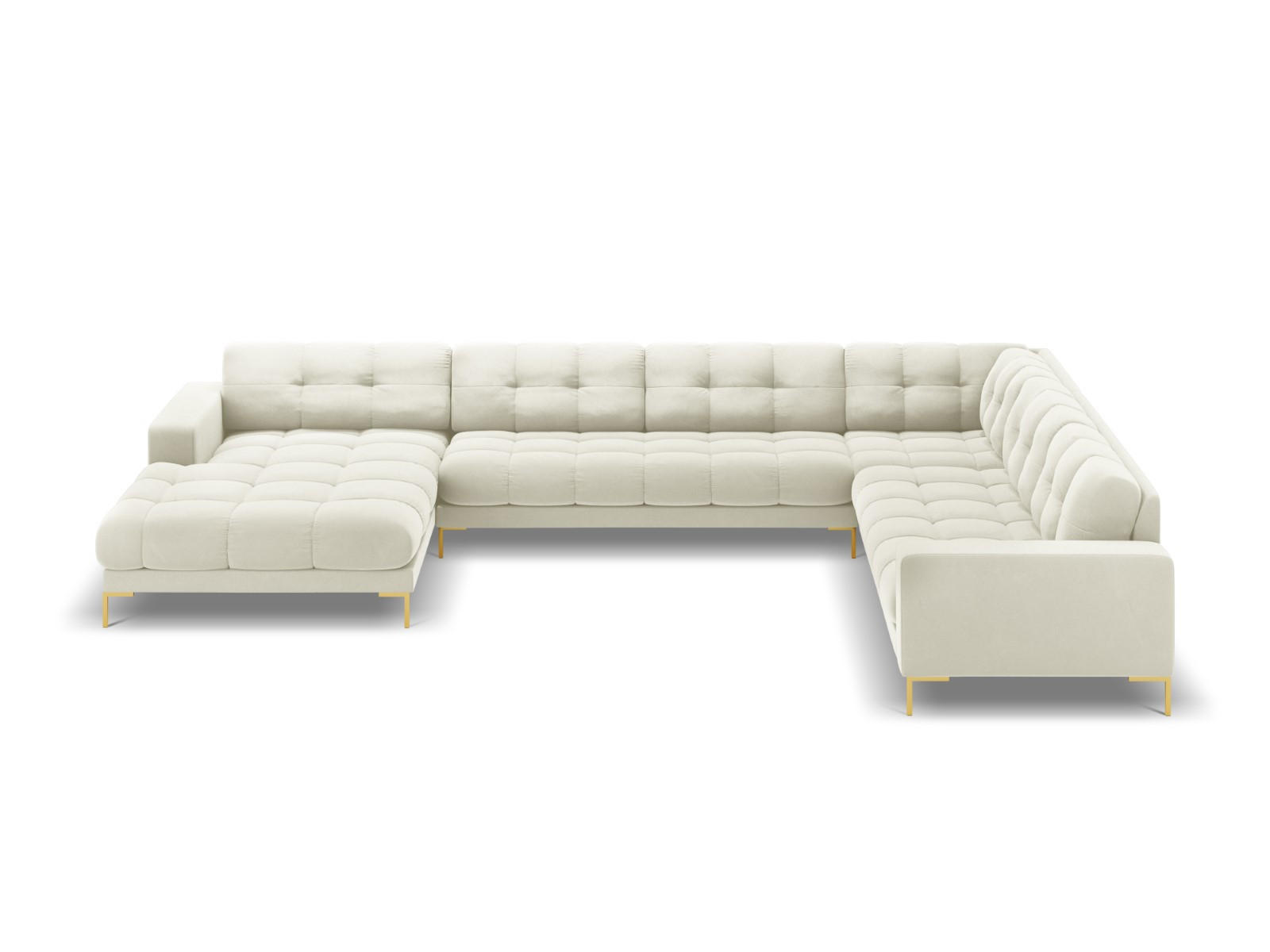 PANORAMASOFA rechts Mamaia aus Samt leichtes beige 7 Sitzplätze - Creme, Textil (256/75/327cm) - Micadoni