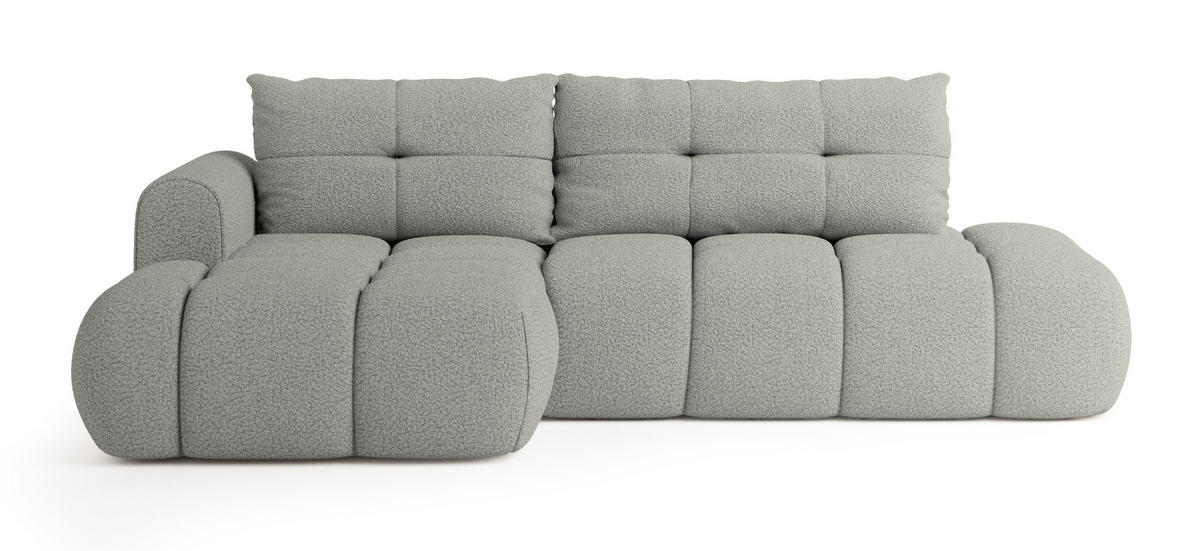 ECKSOFA FLUMA L-S Hellgrau Boucle-Stoff mit Schlaffunktion - Hellgrau, Holz (274/165cm) - MASSENO