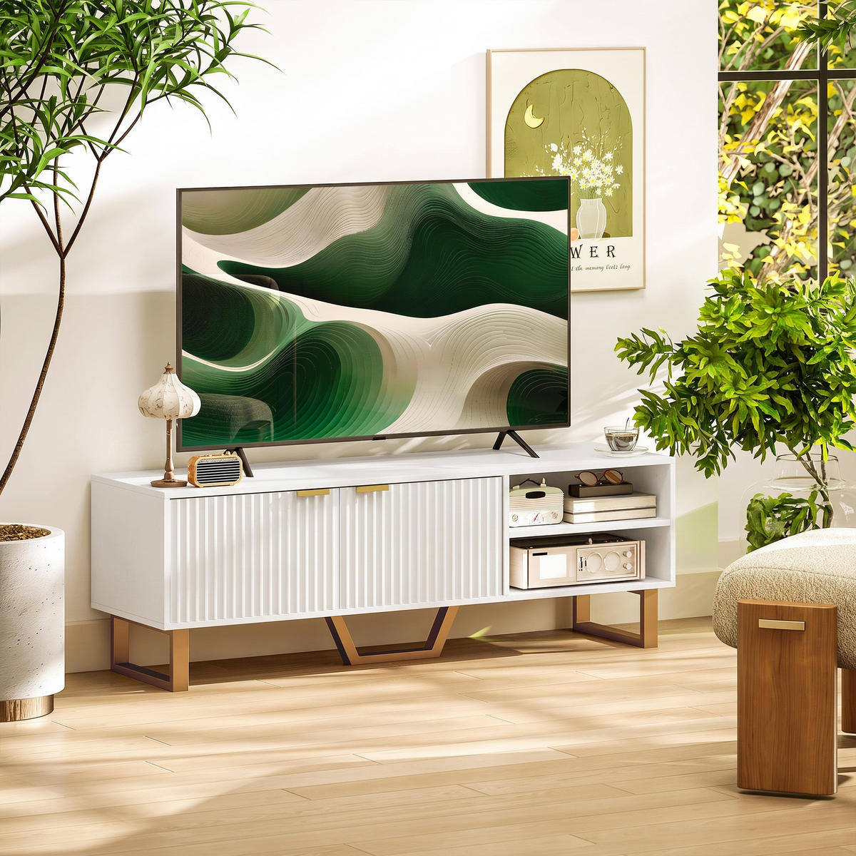 TV-ELEMENT PANG-M4K9B2 - Goldfarben/Ahornfarben, Holz/Metall (39/47/140cm) - PANGIVO