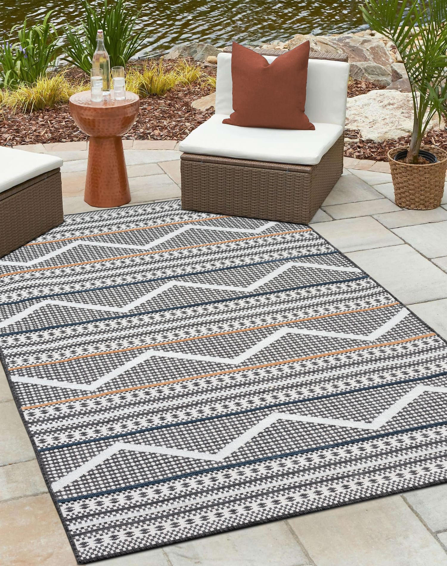 OUTDOORTEPPICH Johnny Anthrazit,Weiß,Rostfarben 200/300 cm - Anthrazit, Textil (200/300cm) - My-Rug