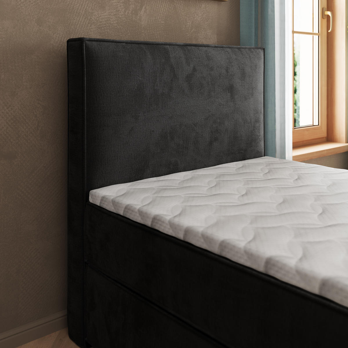 BOXBETT PELLIO 90x200 cm mit Matratze und Topper - Schwarz - Schwarz, Holz (90/200cm) - MASSENO