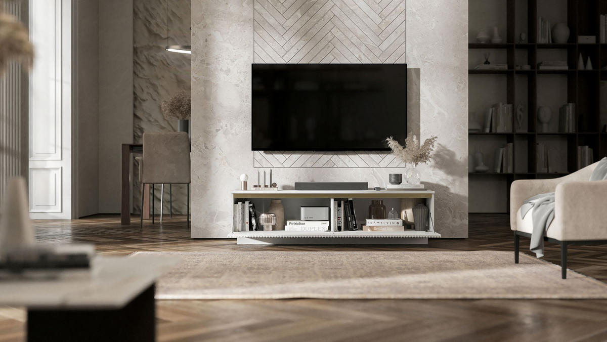 TV-SCHRANK Selene 140 cm Weiß matt Glamour - Weiß, Holzwerkstoff (140/37/35cm) - Meble Lindner