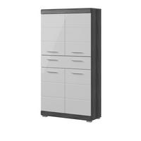 MIDISCHRANK weiß Hochglanz, grau 74 cm, Badschrank 4-türig - Weiß Hochglanz/Silberfarben, Holzwerkstoff/Kunststoff (74/141/31cm) - Inn.Furn