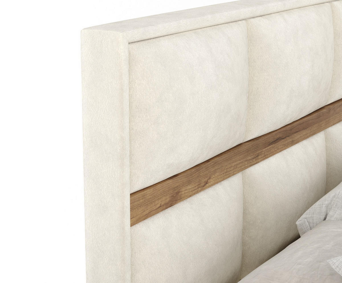 BOXSPRINGBETT Soto Creme 180/200 cm mit Latex-Topper - Silberfarben/Creme, Holz/Holzwerkstoff (180/200cm) - Maison de Reve