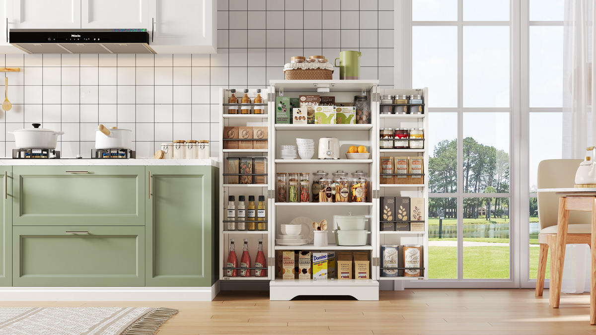 HOCHSCHRANK aus MDF mit 3D-Wellentüren, LED-Sensorlicht und verstellbarem Einlegeboden, 120/60/40 cm, Weiß - Weiß, Holzwerkstoff (60/120/40cm) - Redom