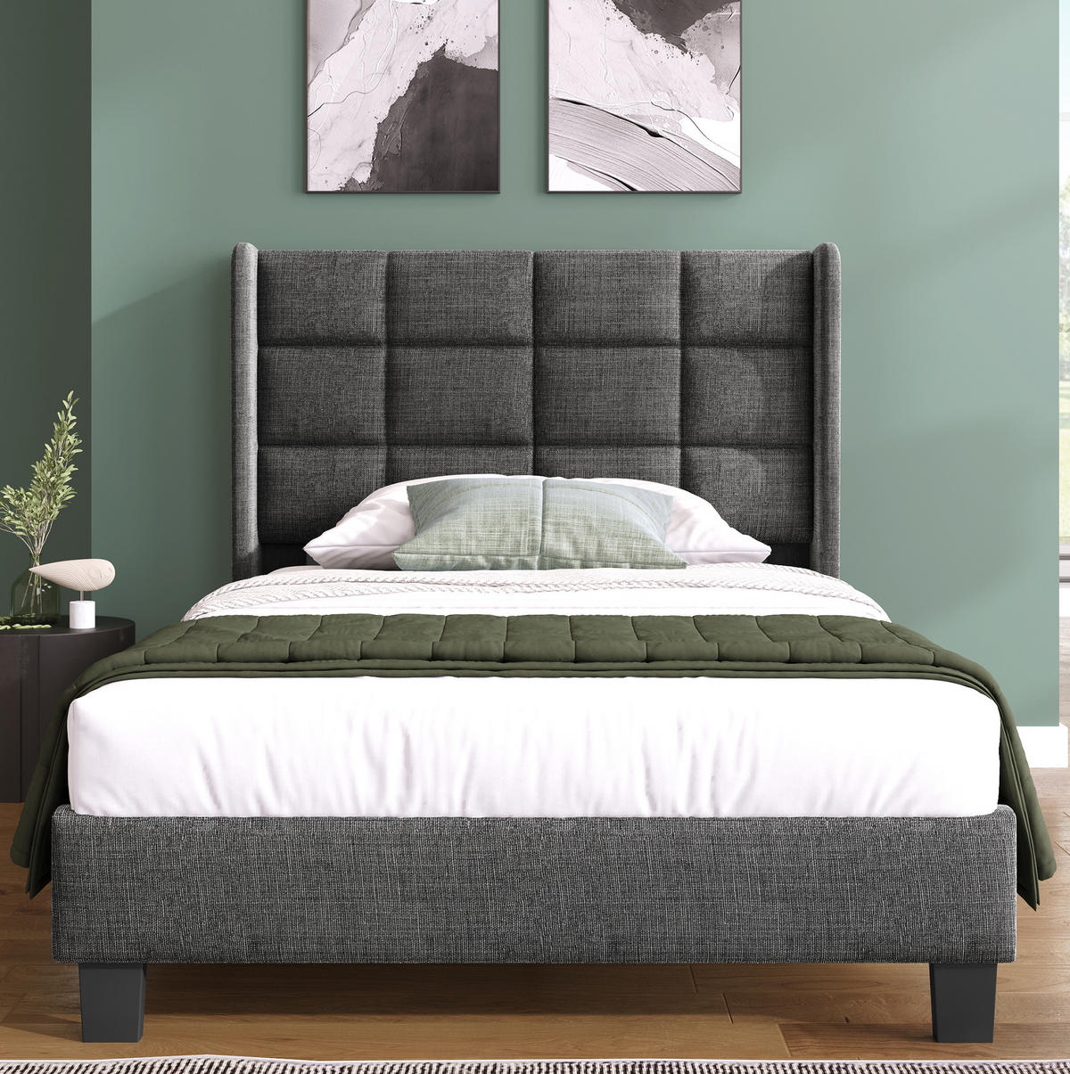 POLSTERBETT 90/200 cm mit gepolstertem Kopfteil und Lattenrost in Grau - Grau, Textil (90/200cm) - BEAOK