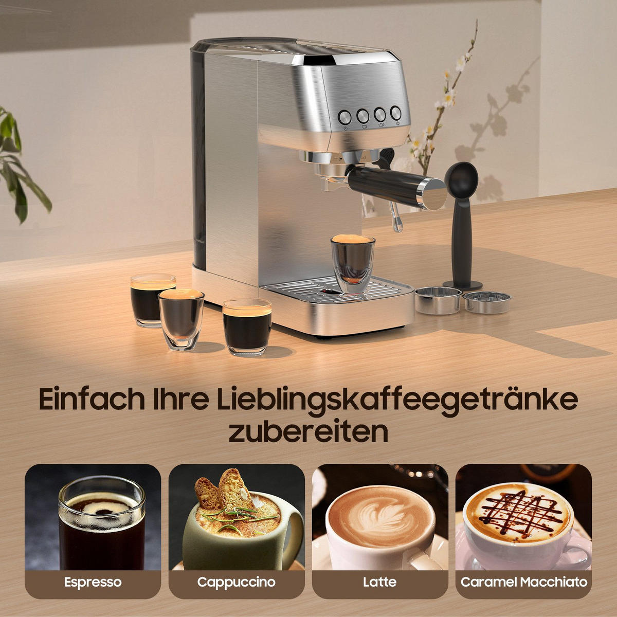 ESPRESSOMASCHINE mit 20 Bar Pumpe - Silberfarben, Metall (15/31/31cm) - Aimax