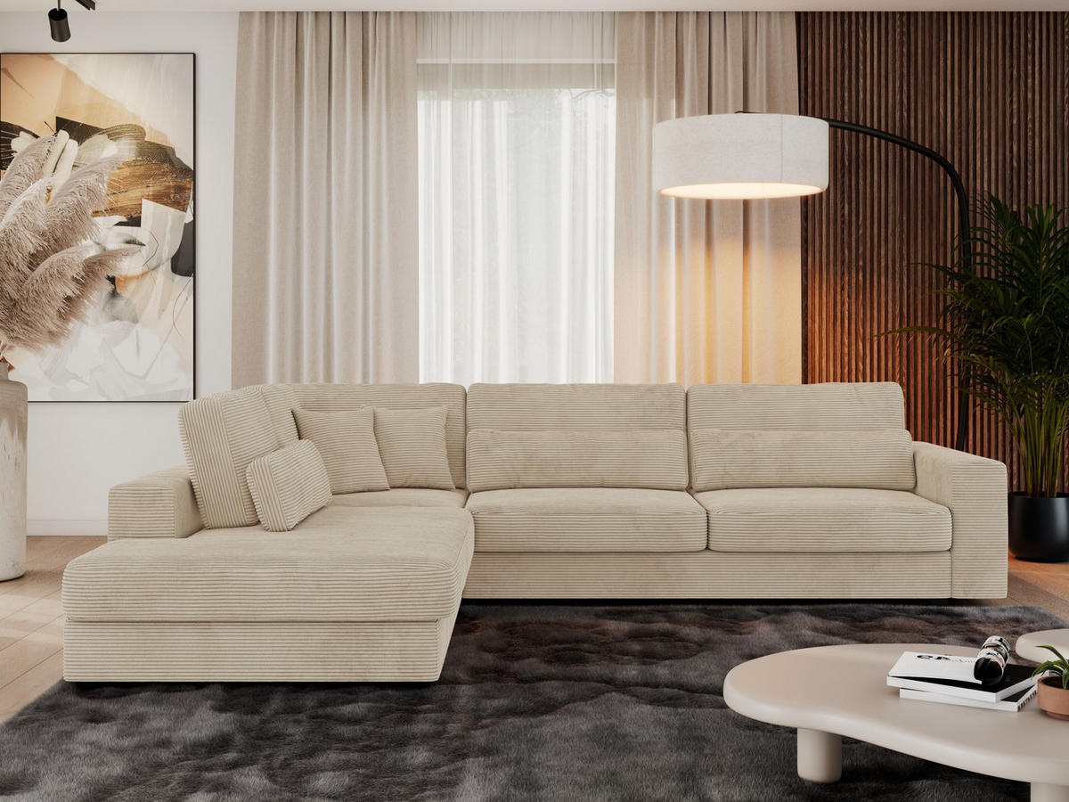 ECKSOFA Savona Beige Cord - links - Beige/Schwarz, Kunststoff/Textil (316/249cm) - MKS