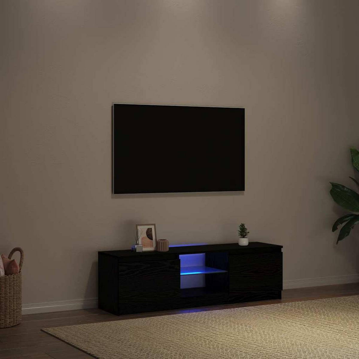 TV-SCHRANK Mit Led-Leuchten Schwarz Eichen-Optik 120/30/36 Cm - Schwarz, Holzwerkstoff (30/36/120cm) - vidaXL