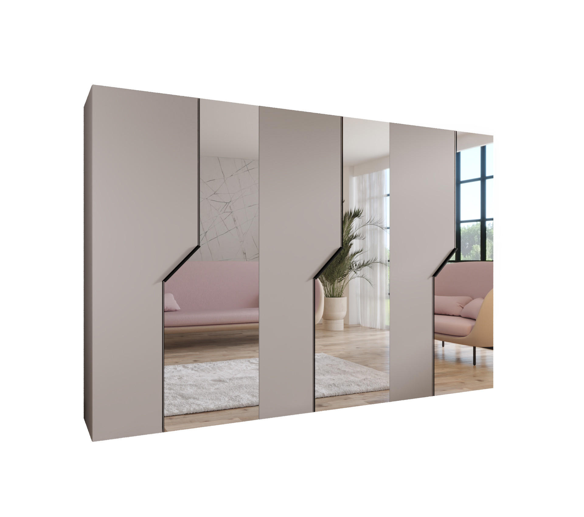 DREHTÜRENSCHRANK 202/300/52 6-türig - Beige/Schwarz, Holz/Metall (300/202/52cm) - Abiks Möbel