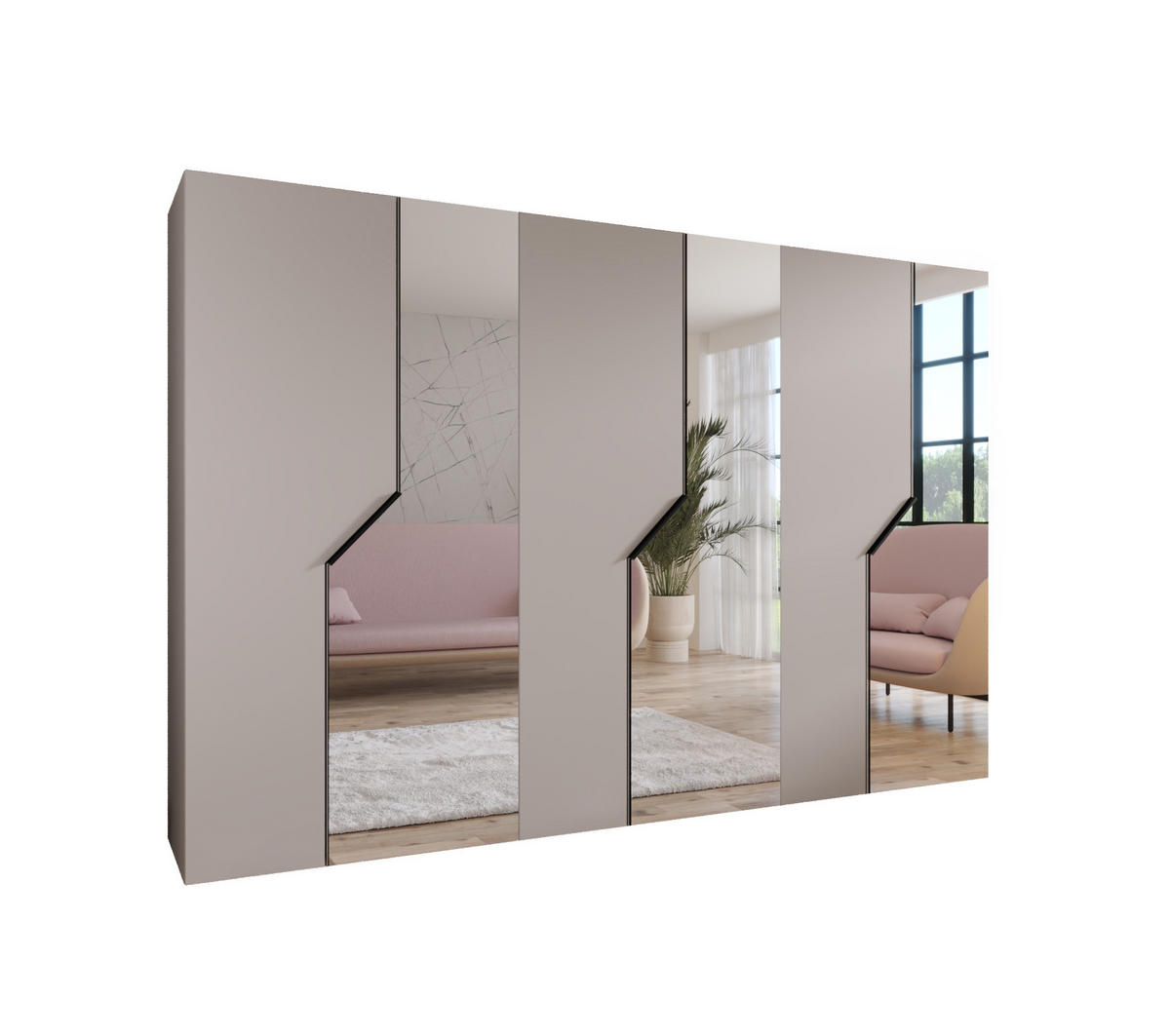 DREHTÜRENSCHRANK 202/300/52 6-türig - Beige/Schwarz, Holz/Metall (300/202/52cm) - Abiks Möbel