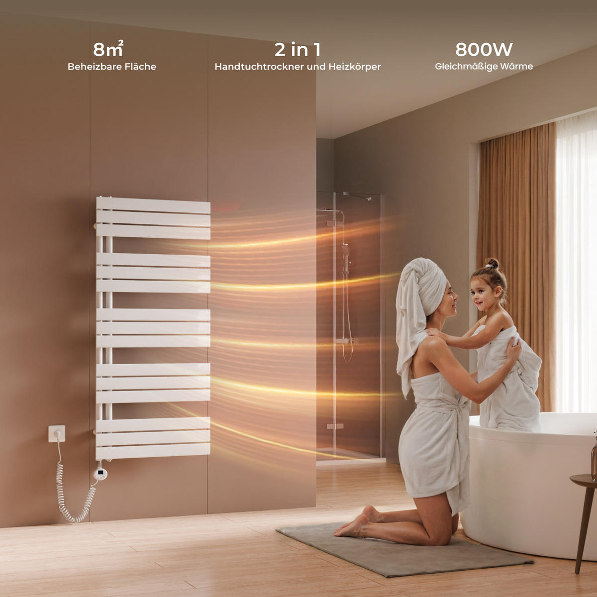 HANDTUCHHEIZKÖRPER 132/60 cm weiß elektrisch 800 W mit WLAN-Thermostat - Weiß, Metall (60/132/5.9cm) - S'AFIELINA