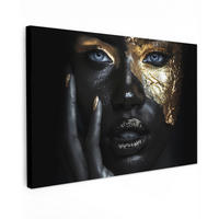 LEINWANDBILD Frau - Gold - Porträt - Schwarz-Weiß - Luxus Groß 140x90 cm - Hellblau, Textil (140/90cm) - MuchoWow