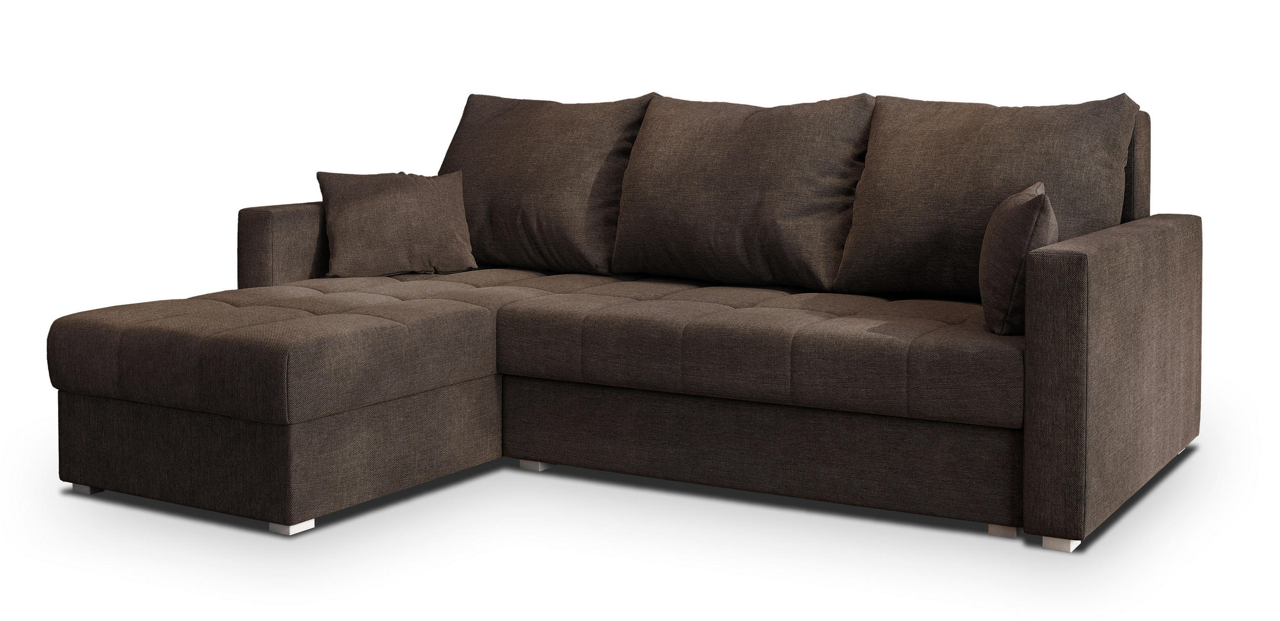 ECKSOFA NIDA Braun Geflochtener Stoff mit Schlaffunktion - Braun, Holz (220/143cm) - MASSENO