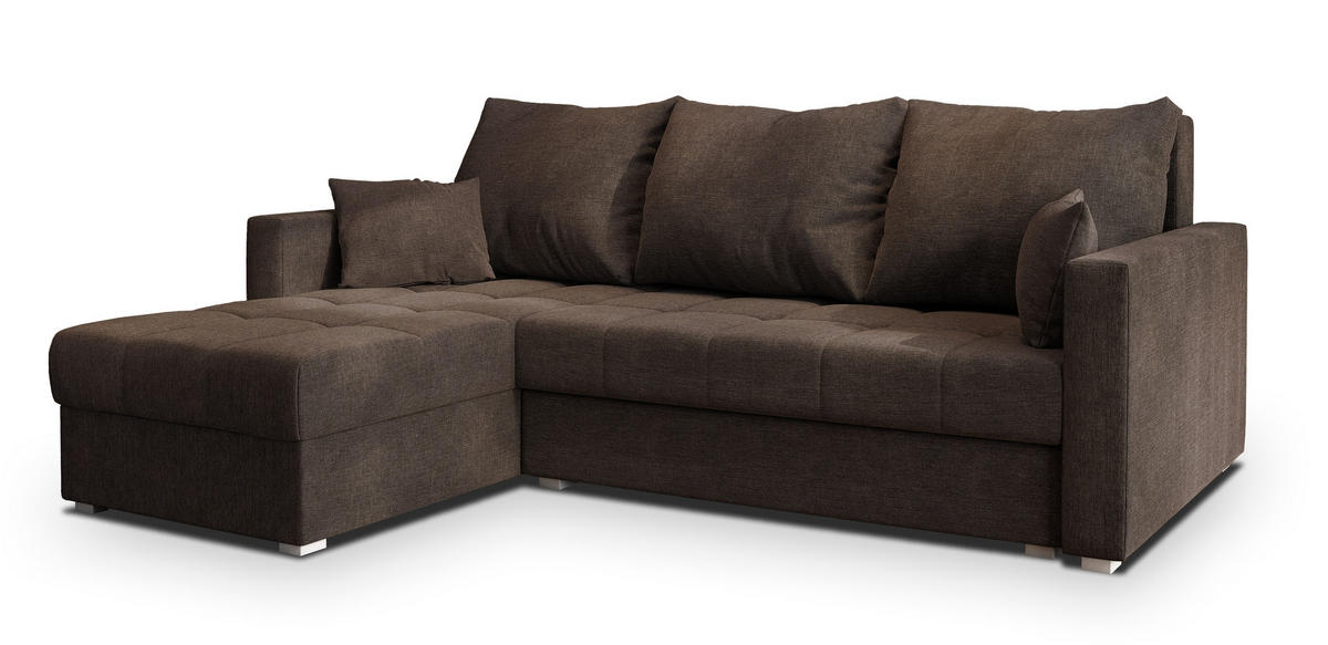ECKSOFA NIDA Braun Geflochtener Stoff mit Schlaffunktion - Braun, Holz (220/143cm) - MASSENO