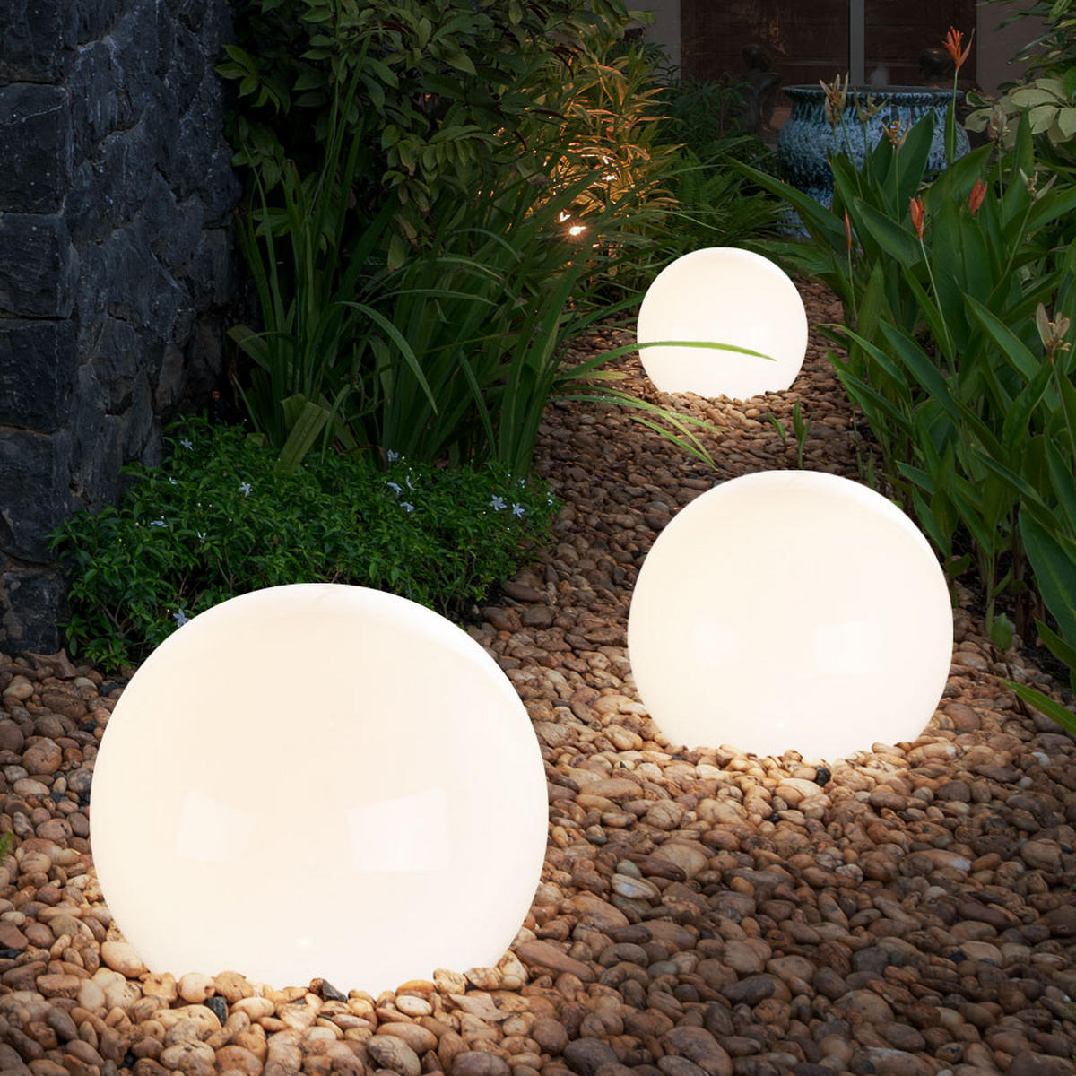 LED AUSSENLEUCHTE Solarkugel Weiß 3er Set - Weiß, Kunststoff (10/10/38cm)