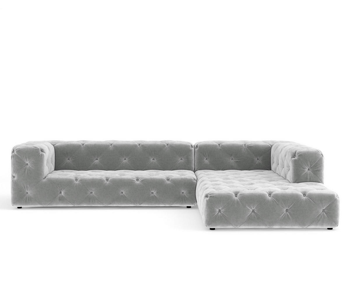 ECKSOFA Cosimo Hellgrau Samtstoff - Hellgrau/Schwarz, Holz/Holzwerkstoff (325/228cm) - Maison de Reve