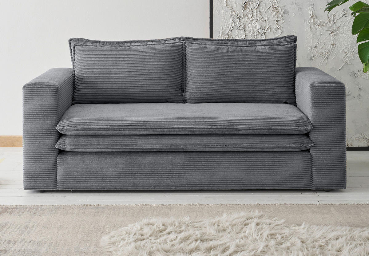 SOFA grau Cord, Couch 2-Sitzer 180 cm - Beige/Grau, Holz/Textil (180/83/91cm) - Furn.Design