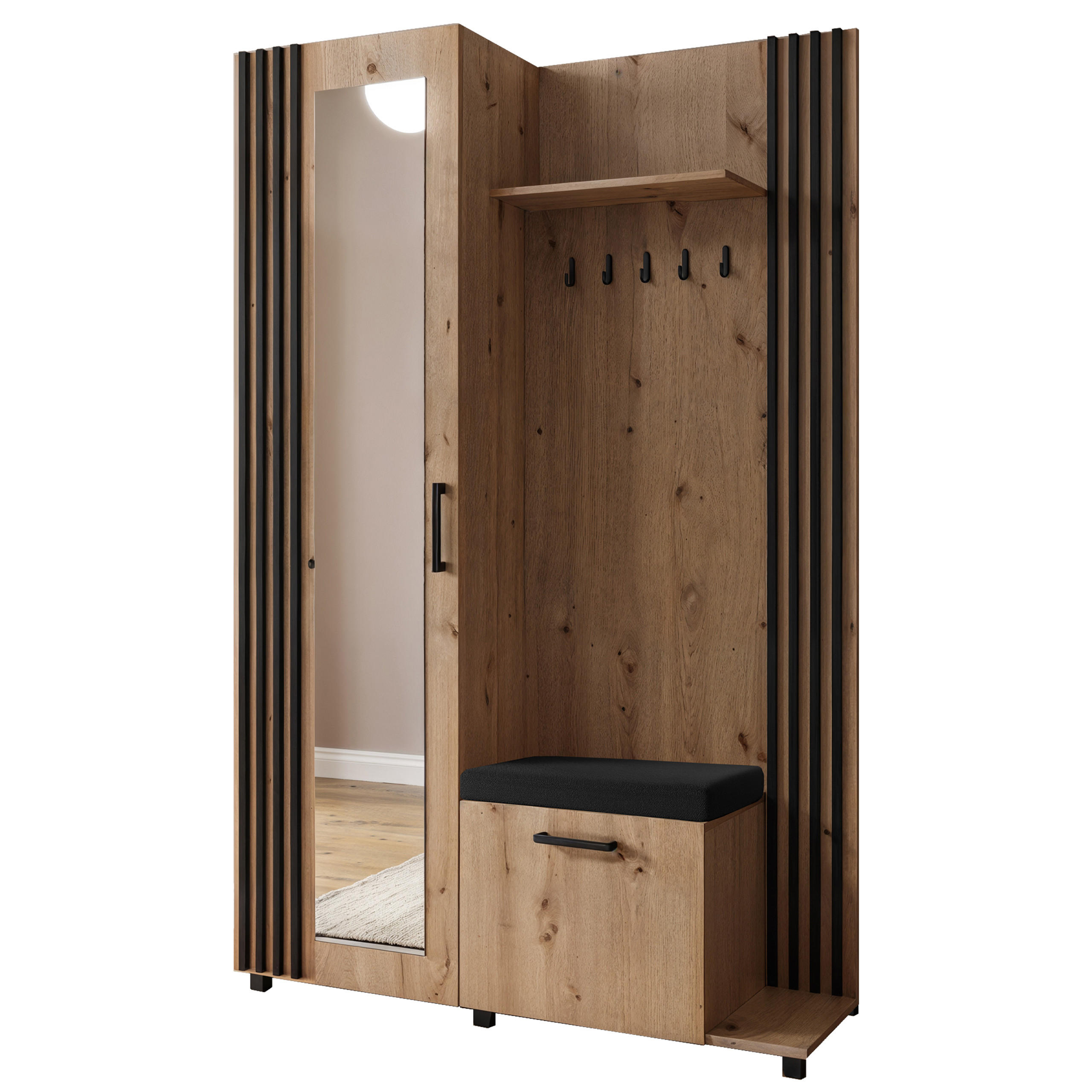GARDEROBENSCHRANK ARMADIO 137/207/42 cm Modern Garderobe-Set Eiche Artisan - Schwarz/Eiche Artisan, Holzwerkstoff (137/207/42cm) - MASSENO