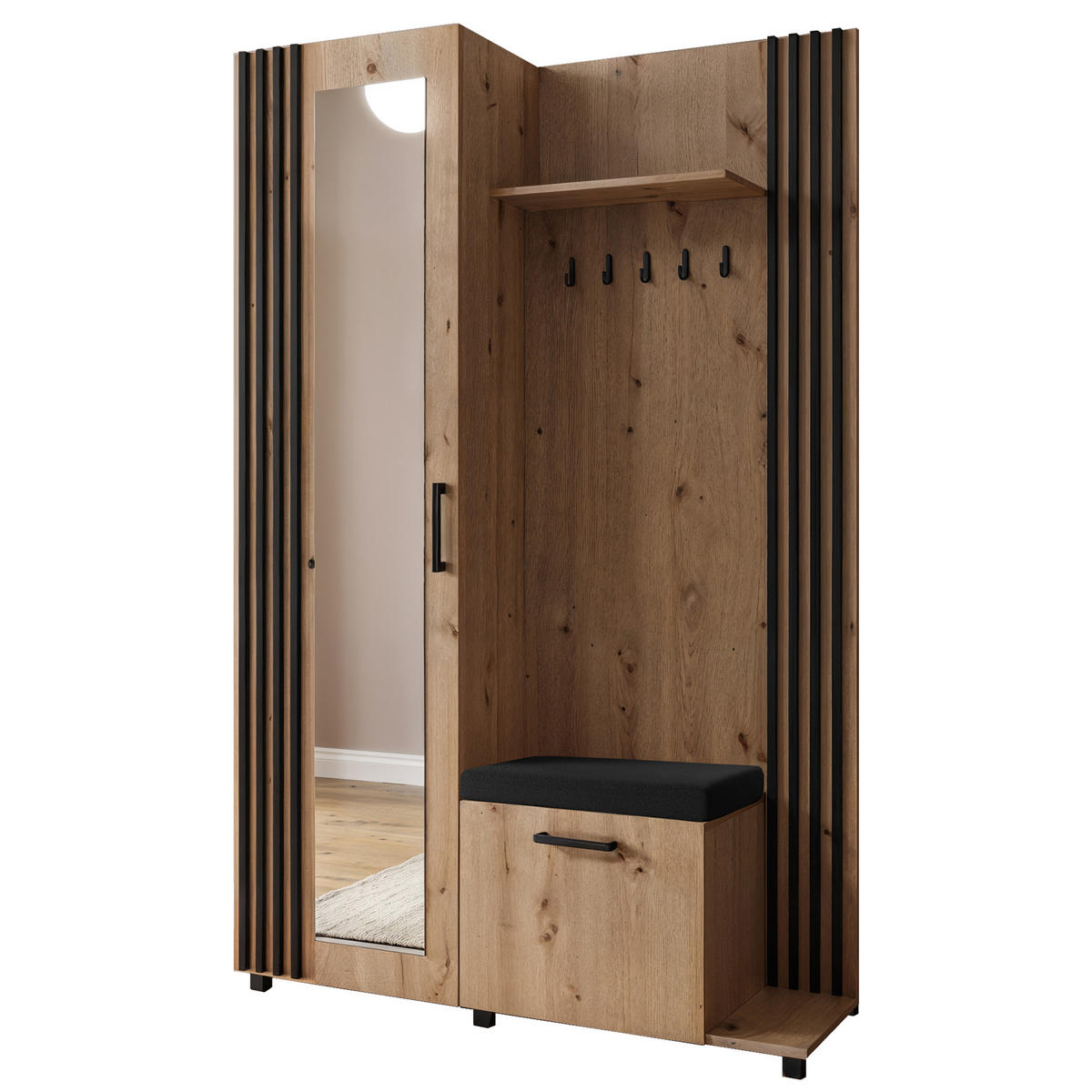 GARDEROBENSCHRANK ARMADIO 137/207/42 cm Modern Garderobe-Set Eiche Artisan - Schwarz/Eiche Artisan, Holzwerkstoff (137/207/42cm) - MASSENO
