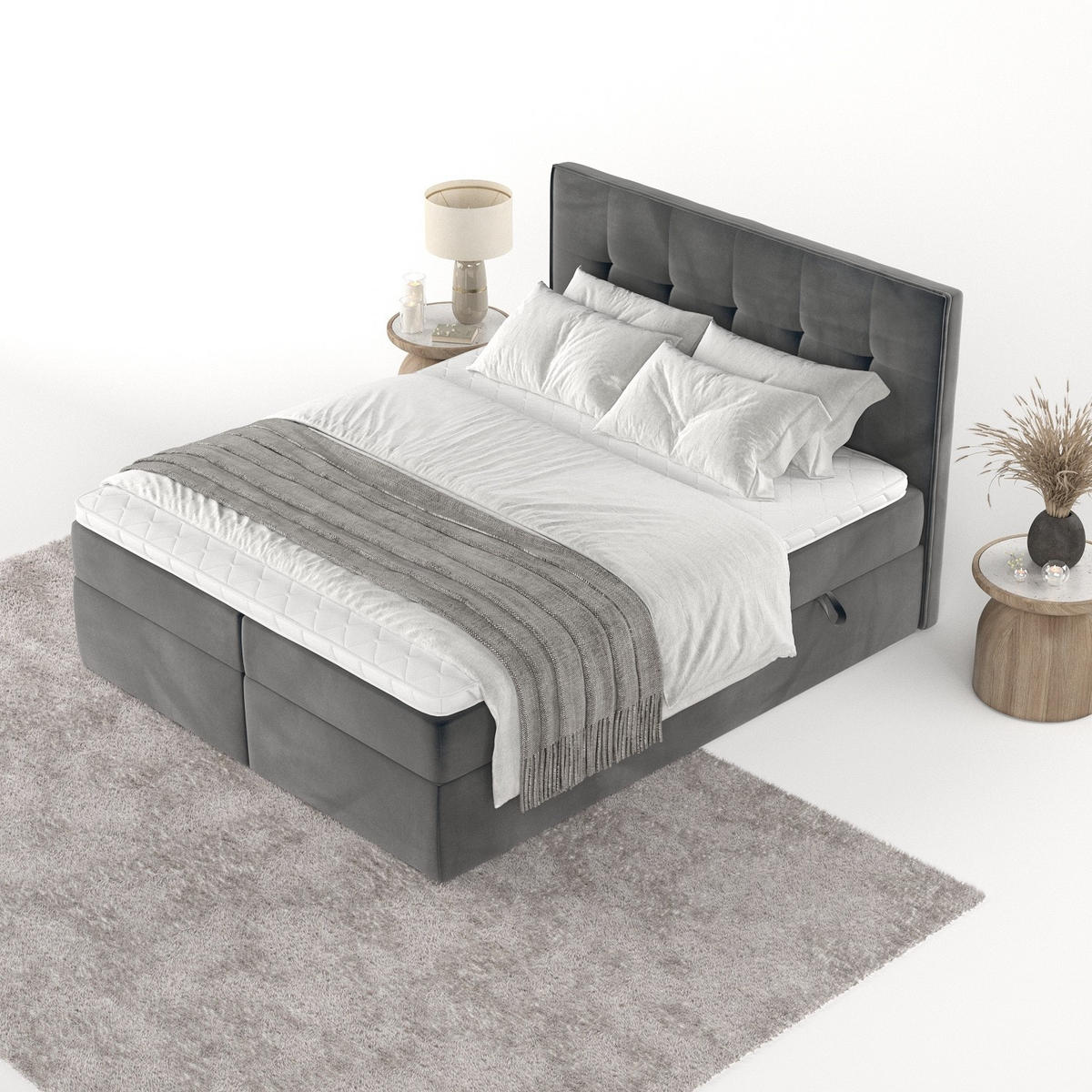 BOXBETT Mireo 140/200 cm Anthrazit im Paros Stoff - Anthrazit/Schwarz, Holz/Holzwerkstoff (140/200cm) - AltaBeds
