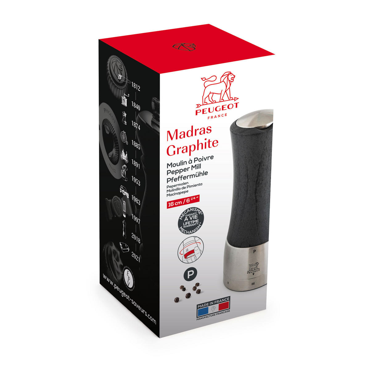 PFEFFERMÜHLE Daman uSelect 16cm Buchenholz Graphit Stahlmahlwerk - Grau, Holz (6.1/16/6.1cm) - PEUGEOT