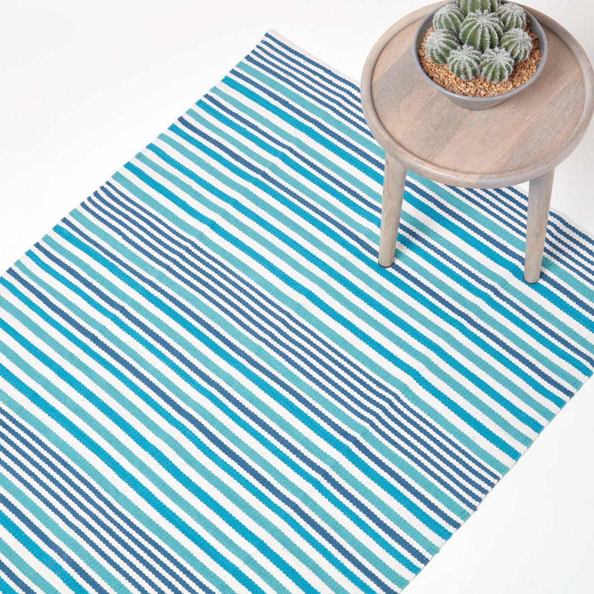 FLACHWEBETEPPICH Baumwolle gestreift 90/150 cm - Blau, Textil (90/150cm) - Homescapes